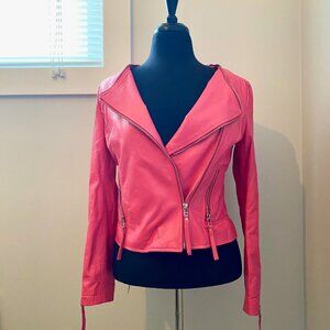 80s Retro Pink Genuine Lambskin Biker Leather Jacket